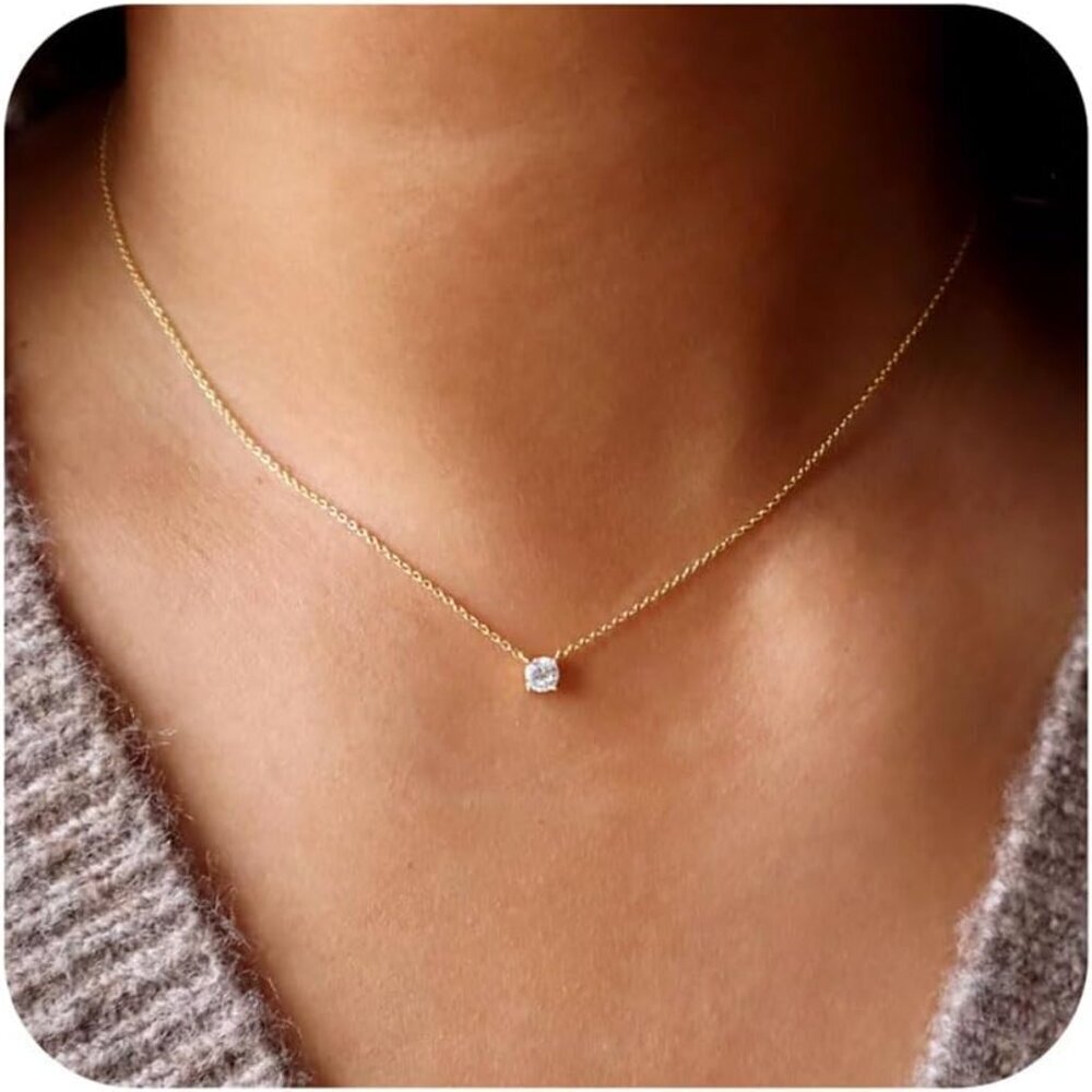 Elegant Adjustable Gold Necklace with 5mm CZ Pendant for Everyday Glamour